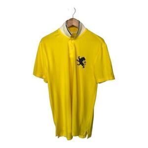 Express 2010 Yellow Large Lion Embroidered Short Sleeve Collared Polo Size Large